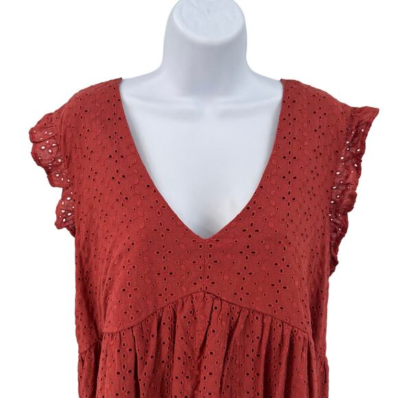 Knox Rose Eyelet Tank Dress W/Rust SZ XXL V-neck Flutter Sleeve Keyhole Neck Red - Picture 2 of 9